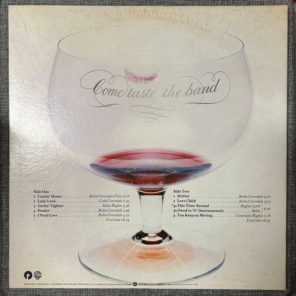 Deep Purple, Come Taste The Band (Japan 1st press Burbank promo 見本盤 stamp label LP) with ¥2,500 OBI P-10066W