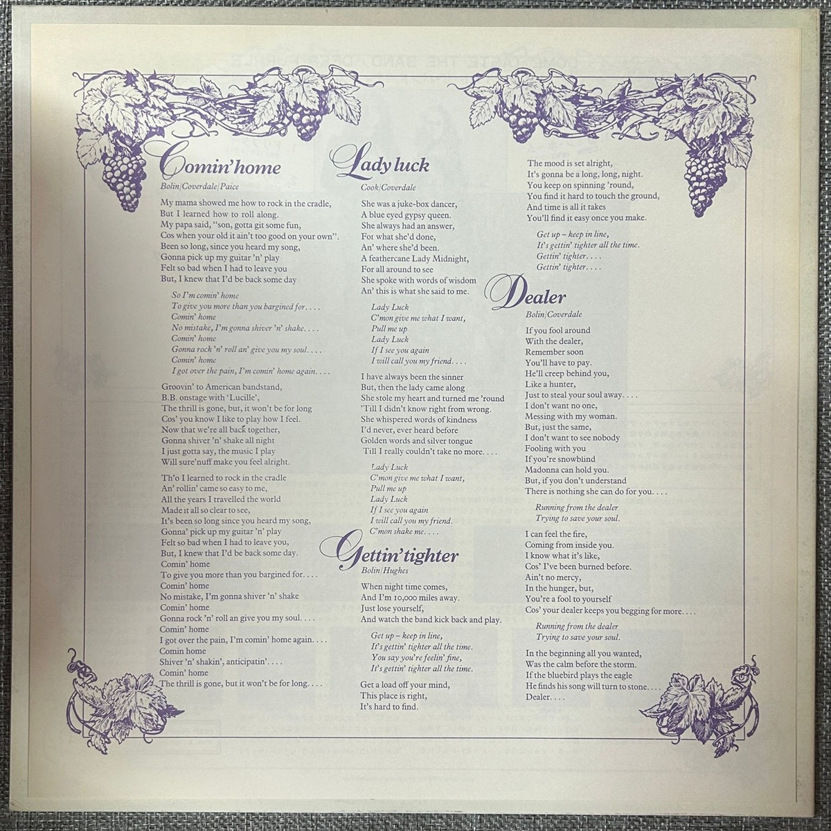 Deep Purple, Come Taste The Band (Japan 1st press promo 見本盤 white label LP) with ¥2,500 OBI  P-10066W