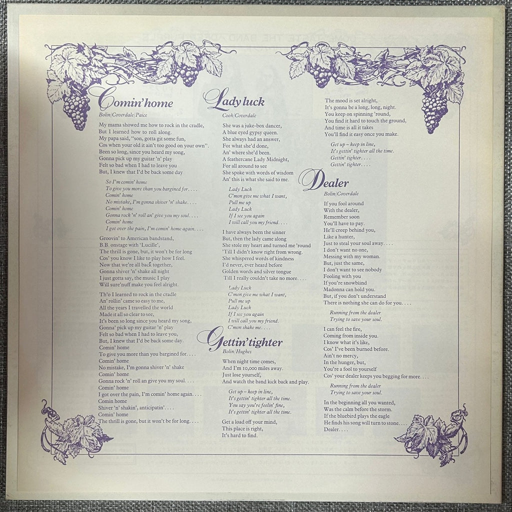 Deep Purple, Come Taste The Band (Japan 1st press Burbank promo 見本盤 stamp label LP) with ¥2,500 OBI P-10066W