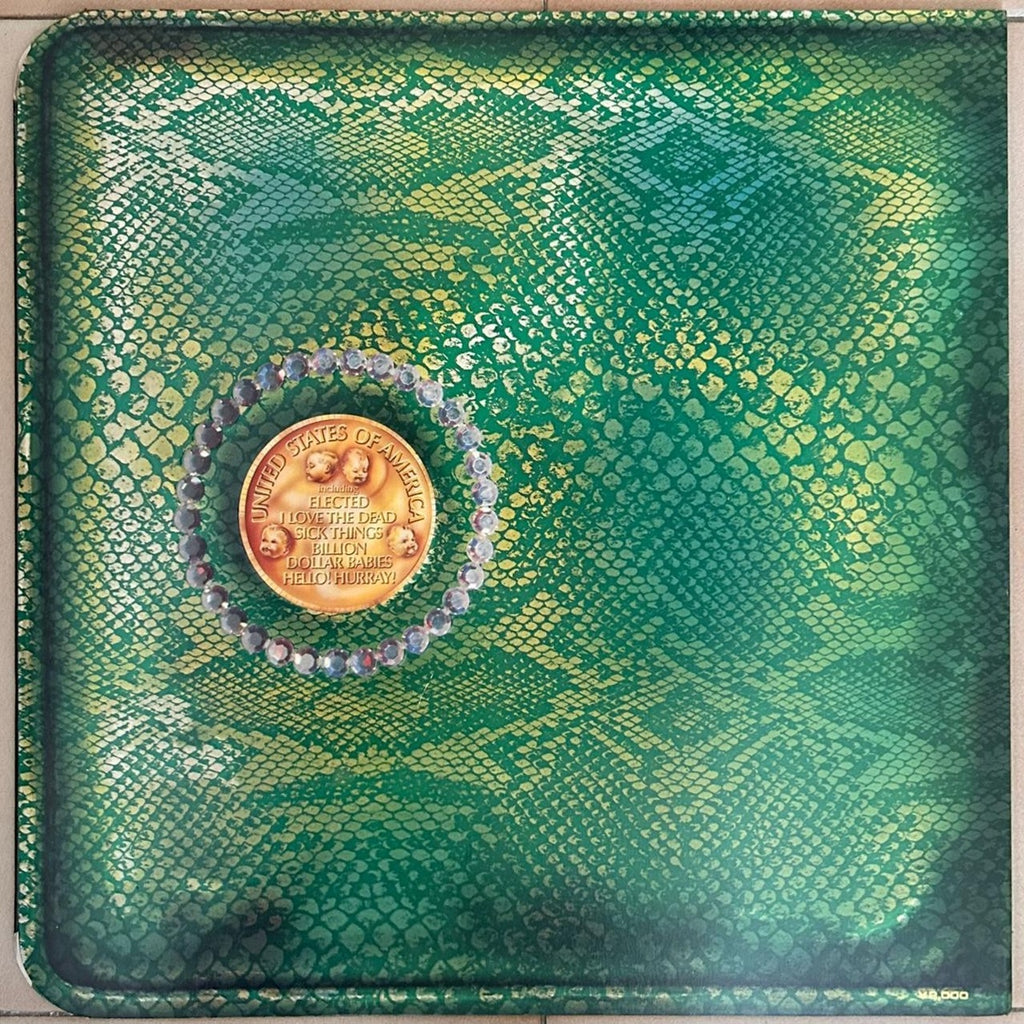 Alice Cooper, Billion Dollar Babies  (Japan 1st press 見本盤 white label LP) with OBI, banknote, poster of Alice and inner sleeve P-8322W