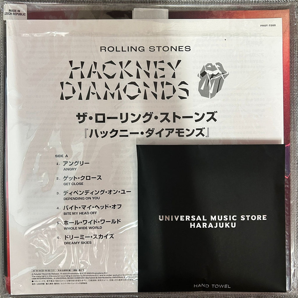 The Rolling Stones, Hackney Diamonds (Limited Edition RS No.9 HARAJUKU Japan Red Wax) with OBI, post card, hand towel, RS No.9 sticker PROT-7260