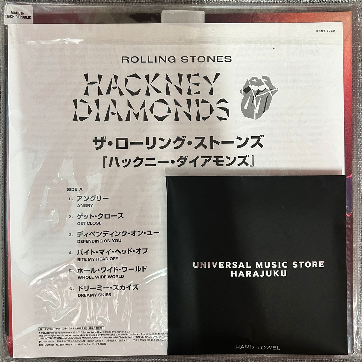 The Rolling Stones, Hackney Diamonds (Limited Edition RS No.9 HARAJUKU Japan Red Wax) with OBI, post card, hand towel, RS No.9 sticker PROT-7260
